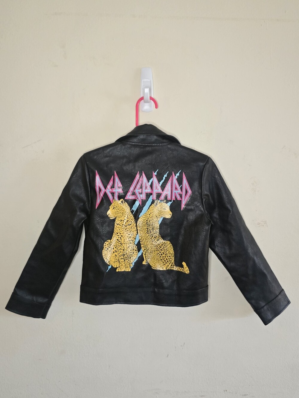 Def Leppard Faux Leather Moto Jacket Toddler Size 4/5 Black Rocker Leopard NWOT